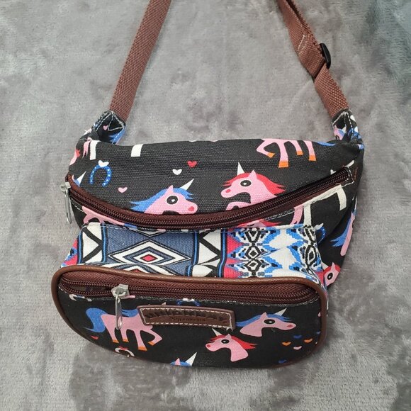 Unionbay Fanny Pack UNICORN Black Pink Rainbow Union Bay Fannie Bag Zip Adjustab - Picture 7 of 13